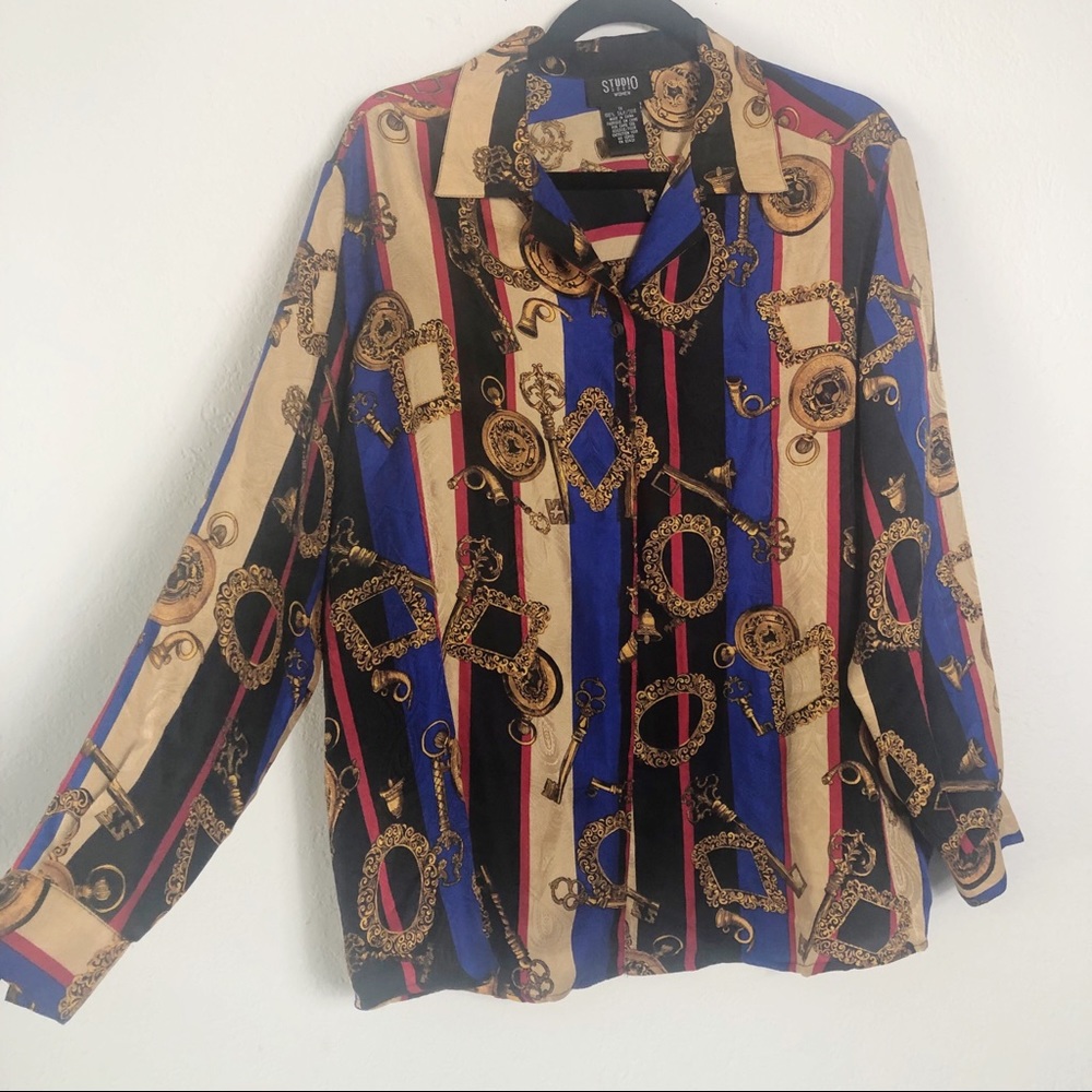VINTAGE Versace Inspired Silk Button Shirt - Picture 2 of 5